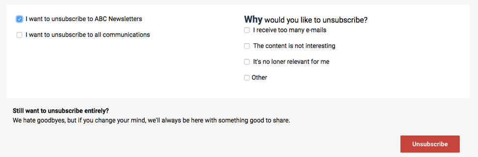 Example of unsubscribe survey