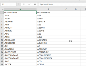 Domain Extension Picklist Excel example
